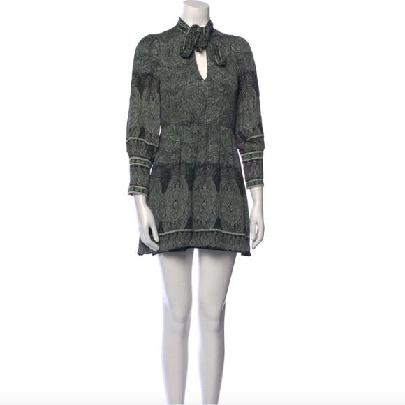 NWT $395 Alice + Olivia Tanisha Tie-Neck Mini Dress in Green Paisley - size 0! - Picture 9 of 11
